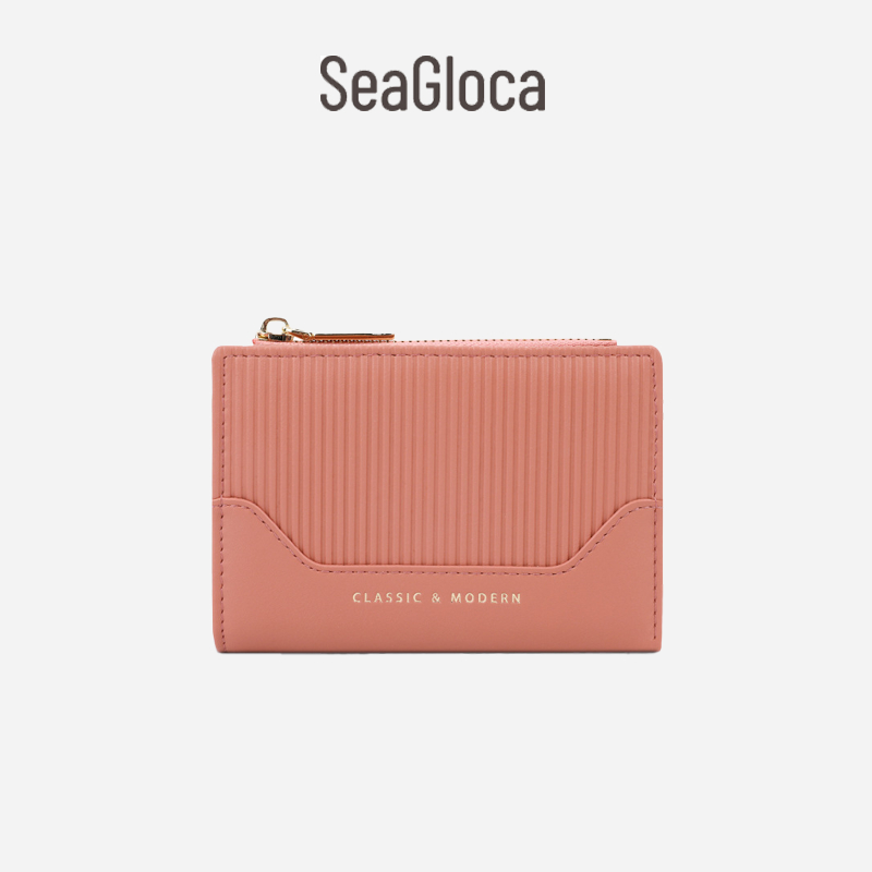 Seagloca ใหม่สไตล์เรียบง่ายสีบริสุทธิ์พับซิปกระเป๋าสตางค์ผู้ถือบัตรสําหรับผู้หญิงไม่มี 1891