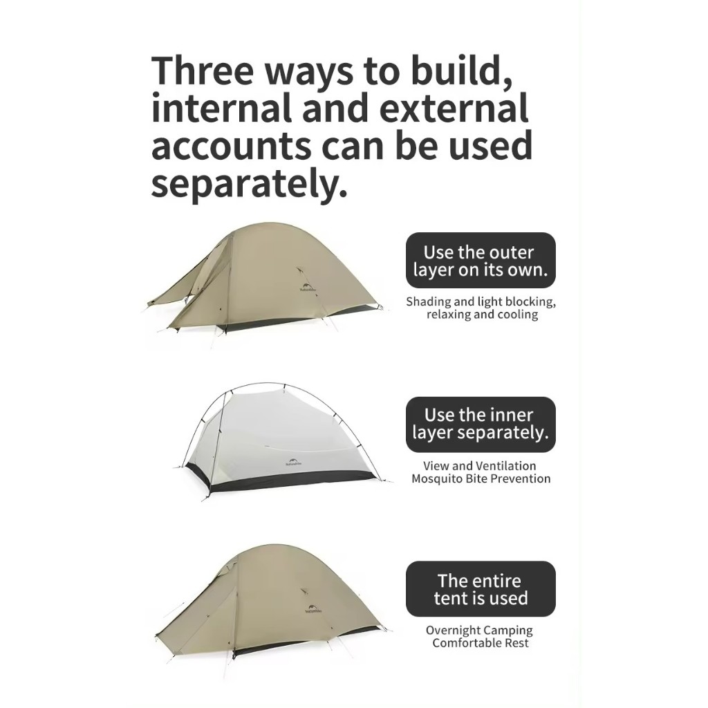 Naturehike Cloud up 1/2 pro เต็นท์ Pro 20D ไนลอนกันน้ํา Ultralight Camping เต็นท์ ราคา ถูกที่สุด ดีลบีเคเค แกลเลอรีภาพที่ 7