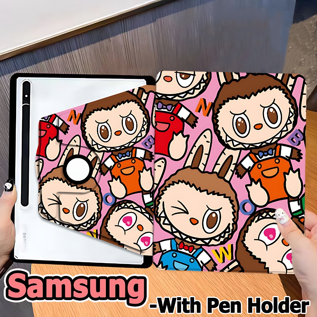 360องศาหมุน เคสฝาพับ Samsung Galaxy Tab S7 S8 S9 S7FE S9FE S9FE+ Galaxy Tab S10+ A8 A9 A9+ S7+ S8+ S9+ S6Lite A7Lite LABUBU Samsung case ฟังก์ชั่นสลีป / ปลุกอัตโนมัติอัจฉริยะ
