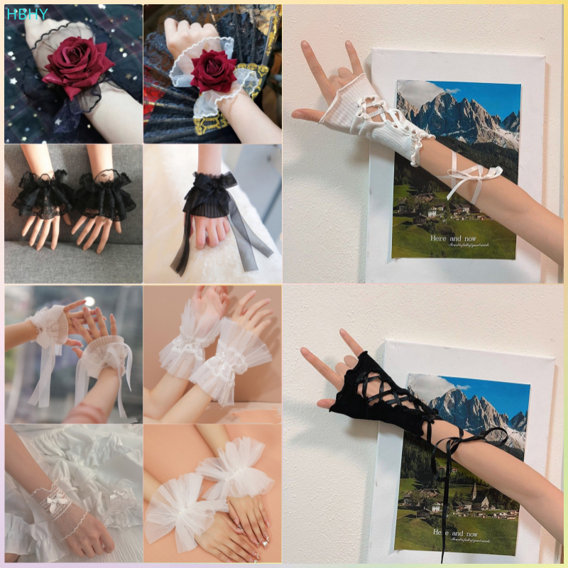 【HB】 โลลิต้า แขนมือ ข้อมือ ข้อมือ ระบาย ดอกไม้ สีดํา ลูกไม้ ยืดหยุ่น สร้อยข้อมือ ผู้หญิง ที่สง่างาม ถุงมือสั้น ลูกไม้ ฮาโลวีน 【HY】