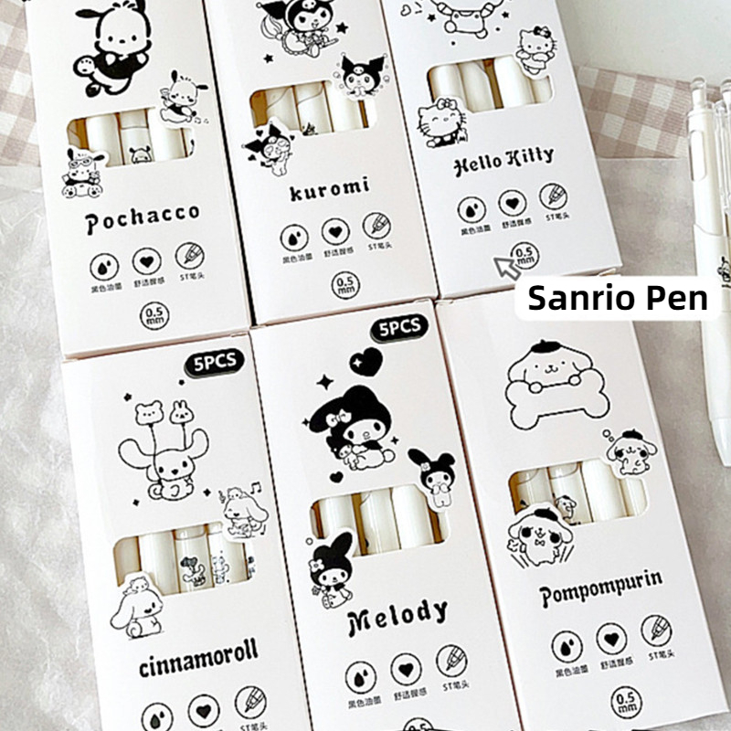5 ชิ้น/เซ็ตการ์ตูน Sanrio ปากกาเจลน่ารัก Kuromi My Melody ปากกาหมึกแห้งเร็ว 0.5 มม.St Nib Office ปากกาลายเซ็นเครื่องเขียน