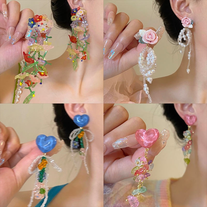 เข็มเงินแก้วรักต่างหูดอกไม้ฤดูร้อนใหม่ขนาดเล็กสดหยดต่างหูยามีนขายส่ง