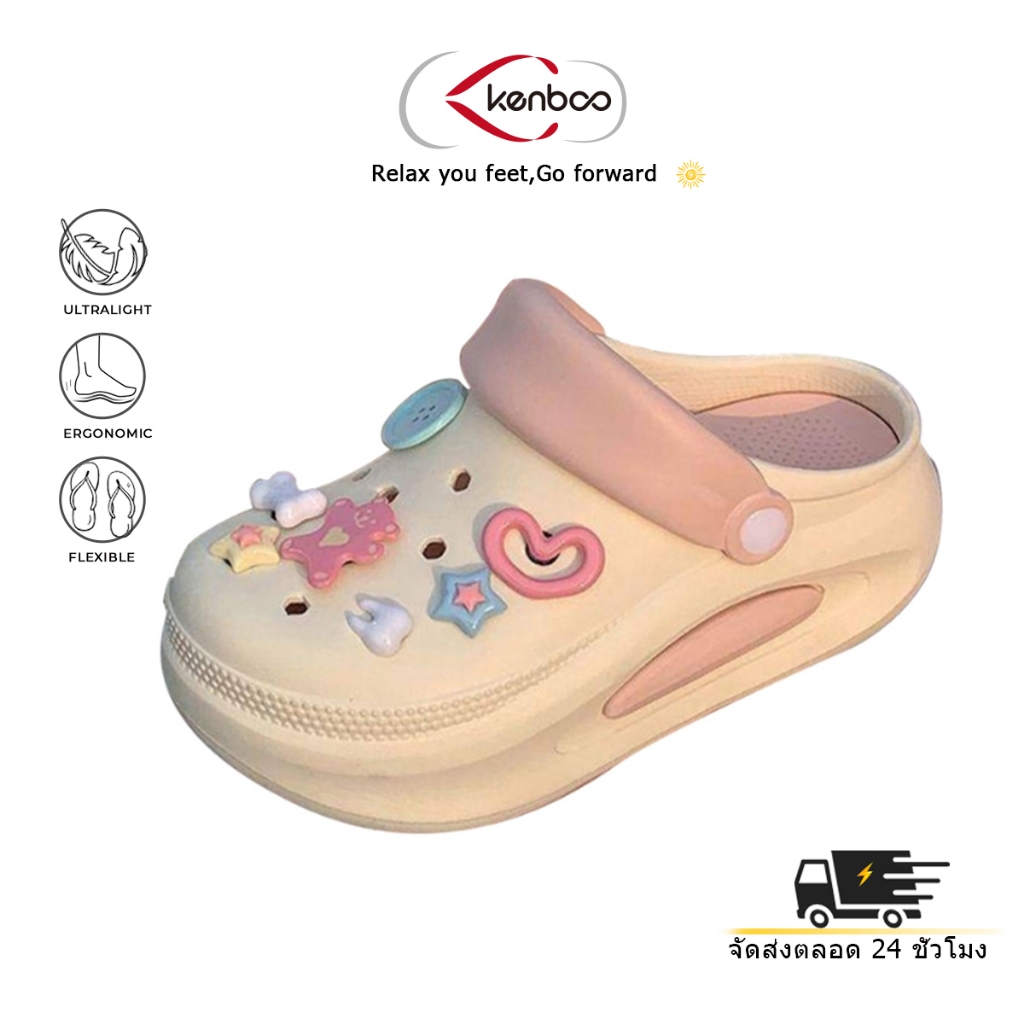 Kenboo DIY  ฤดูร้อน รองเท้าชายหาด   เพิ่มรองเท้าหนา Sole  รองเท าผู หญิงฤดูร  สูงรองเาแตะชาหาดแถบคา