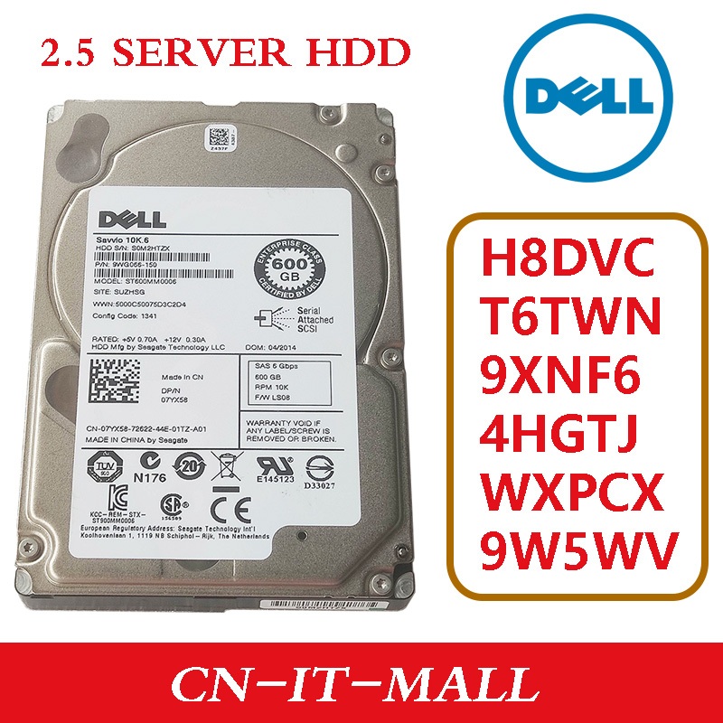 ฮาร์ดดิสก์เซิร์ฟเวอร์ DELL 0T6TWN 09XNF6 09W5WV 0WXPCX 0H8DVC 04HGTJ 2.5" ใหม่ (สุขภาพ 100%)