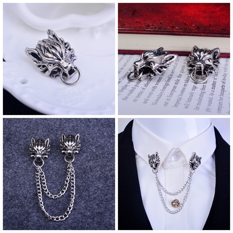 โซ่ Bibcock Brooch ผู้ชายวินเทจยุโรปและอเมริกาสร้างสรรค์ออกแบบ Pixiu ชุดสูทปลอกคอโลหะผสมดอกไม้