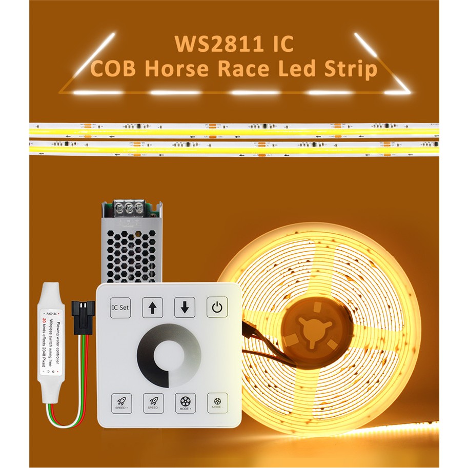 Ws2811 COB 24V DC วิ่งน้ํา LED Strip ไหลไร้สาย Controller โคมไฟแบบยืดหยุ่นริบบิ้น 360Leds/M 12M ชุดสําหรับงานแต่งงานตกแต่ง