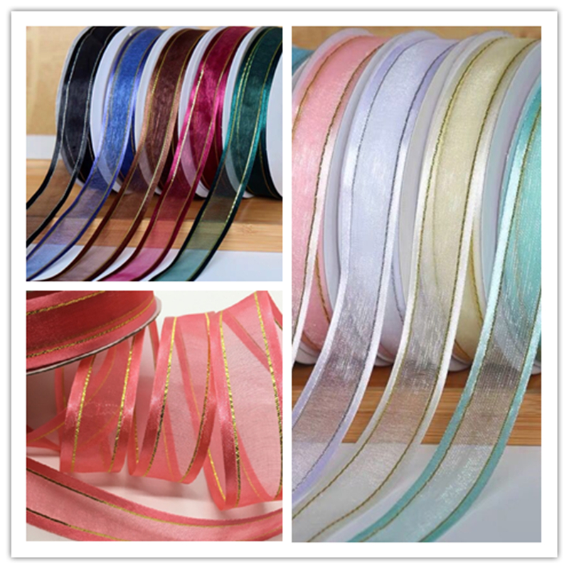 2.2 ซม.9 เมตร Gold Silver Lurex Organza ซาตินริบบิ้นสําหรับทําด้วยมือ DIY Craft งานแต่งงานคริสต์มาส NewYear Party ตกแต่งของขวัญดอกไม้บรรจุ
