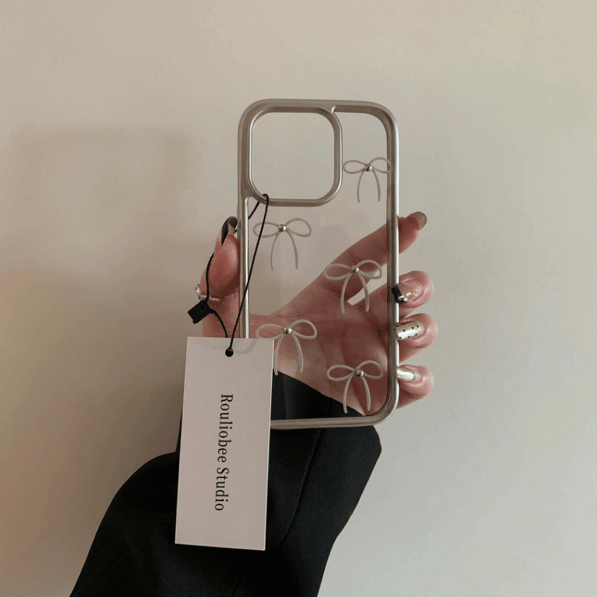 ใหม่ 7p ความรู้สึกระดับไฮเอนด์ xr ลูกปัดเงินสามมิติ xs โบว์ 8 เหมาะสําหรับ Apple 15promax เคสโทรศัพท์ 11 Electroplating 12 กรอบเงิน iPhone14 ผู้หญิง 13 กันกระแทกป้องกันกรณี