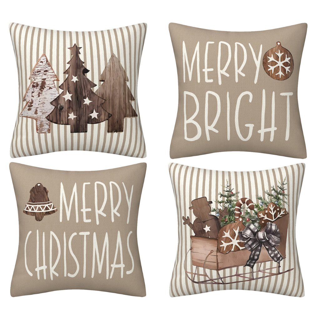 ปลอกหมอนผ้าลินินต้นคริสต์มาสสีกากี 7070.6060.5050.4545.4040.ผ้าคลุมโซฟาบ้านตกแต่งคริสต์มาส ผ้าคลุมชุนชิออนสี่เหลี่ยมนอนโยนปลอกหมอนของขวัญ