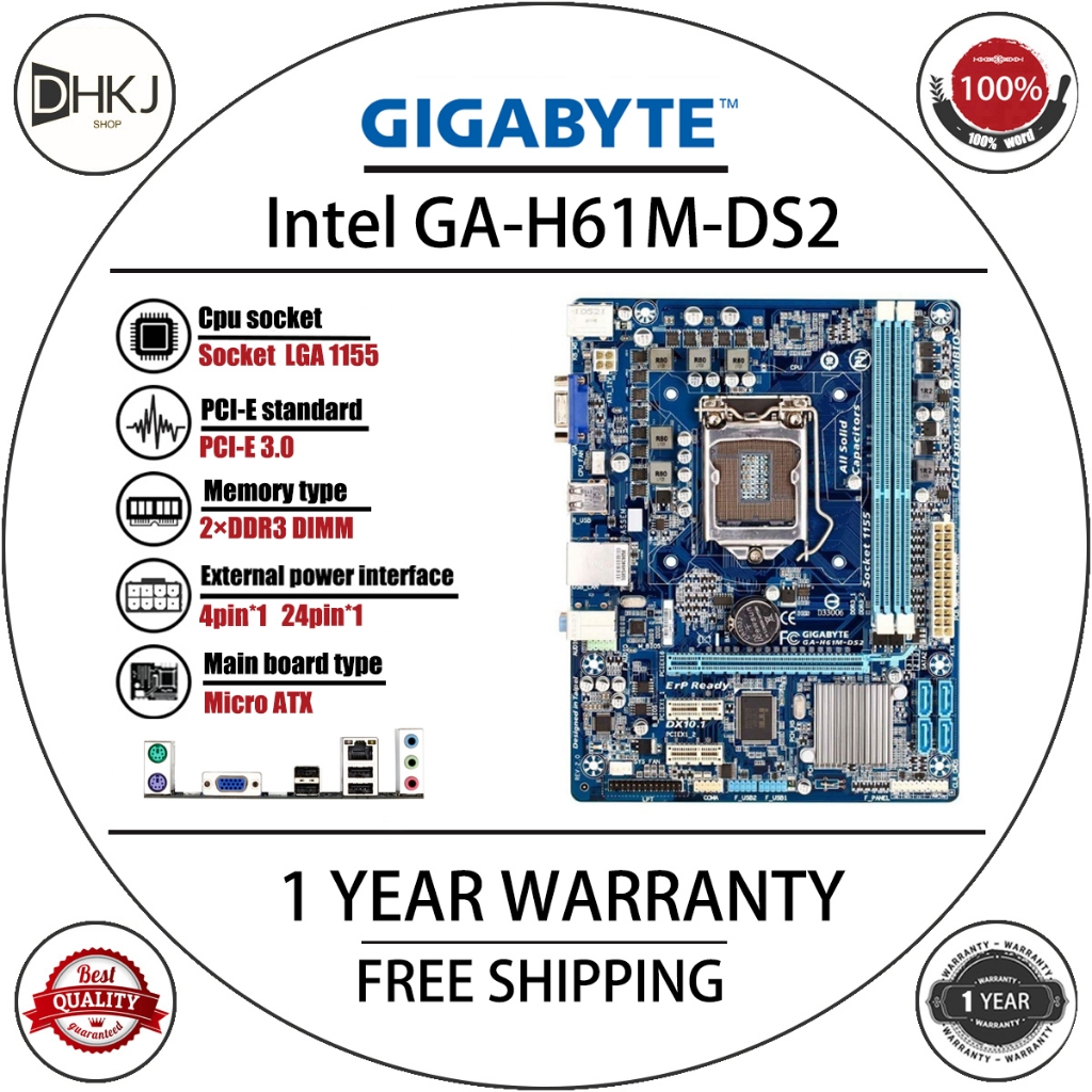 ใช้เมนบอร์ด Gigabyte GA-H61M-DS2 H61M H61 DDR3 LGA 1155 พินเมนบอร์ด M-ATX Core i7/Core i5/Core i3