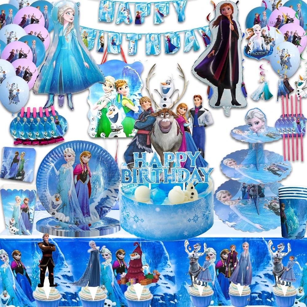 Elsa Pinata Disney Frozen Princess Birthday Party ตกแต่งทิ้งบนโต๊ะอาหารบอลลูนแผ่นกระดาษถ้วยผ้าเช็ดปากผ้าปูโต๊ะ