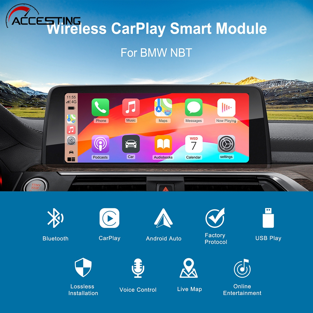 กล่องถอดรหัสชุดติดตั้งเพิ่มเติม CarPlay Android Auto ไร้สายสําหรับระบบ BMW NBT, รองรับอินเทอร์เฟซ Ca