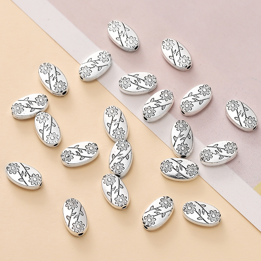 St.kunkka 10-20 ชิ้นโลหะผสมเงิน Spacer ลูกปัด Retro รูปไข่พิมพ์ Spacer ลูกปัด DIY ทําสร้อยข้อมือสร้อยคอลูกปัดเครื่องประดับวัสดุอุปกรณ์เสริม