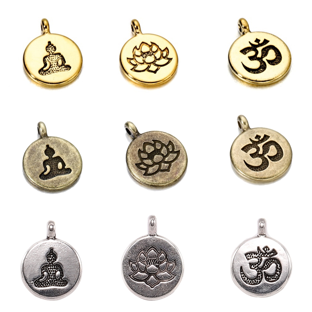 10Pcs  จี้โอมเงินธิเบต จี้รูปดอกบัวสีเงินสําหรับทําเครื่องประดับ