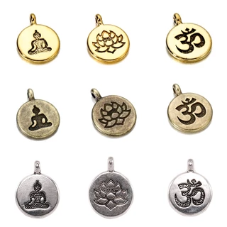 10Pcs จี้โอมเงินธิเบต จี้รูปดอกบัวสีเงินสําหรับทําเครื่องประดับ