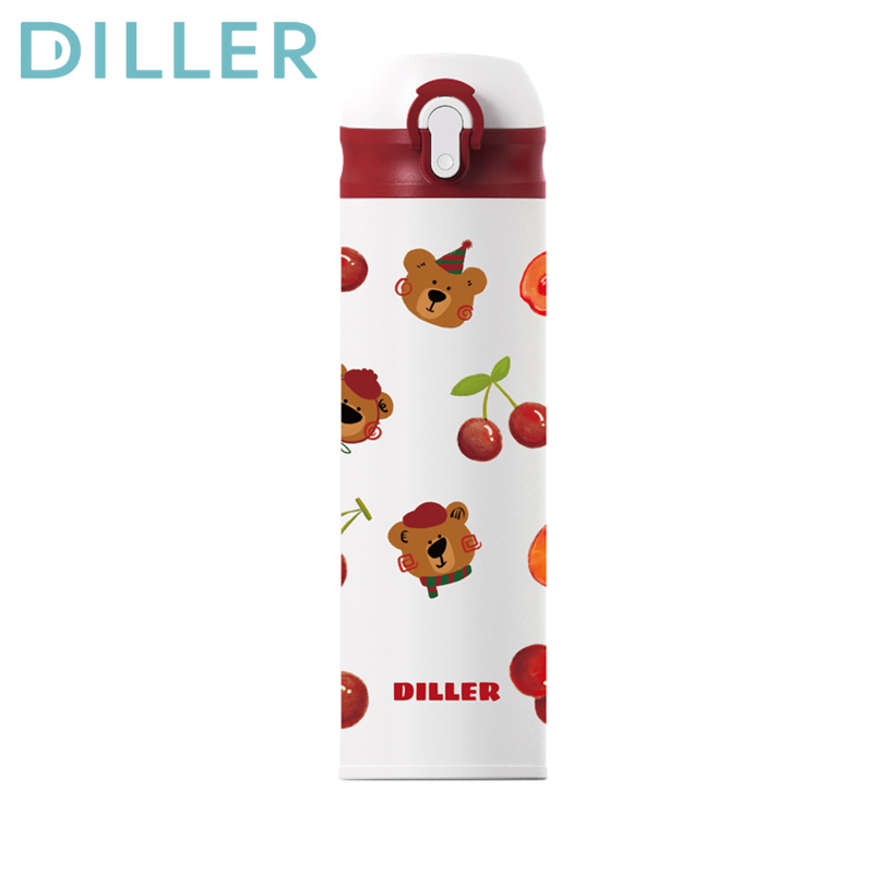 Diller กระติกน้ําสูญญากาศ Thermos 316 สแตนเลส Spout ปากเก็บความเย็นและร้อน Cherry ขวดน้ําดื่ม 480ml D9228