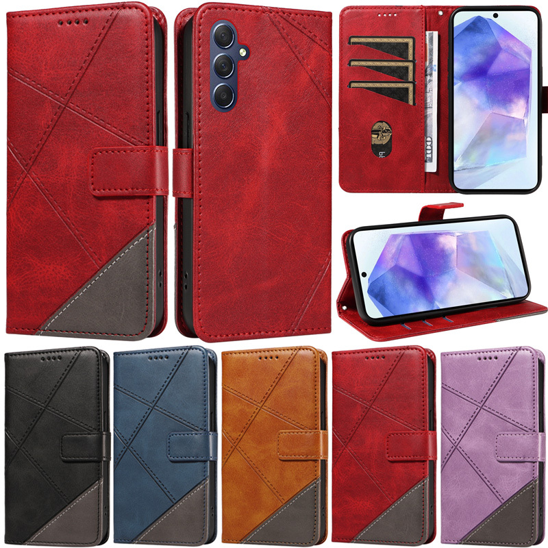 Retro สําหรับ Samsung Galaxy M55 M54 M15 F15 A55 A35 A15 A54 A34 A73 A53 A25 5G A24 4G หรูหรา Splice กระเป๋าสตางค์นุ่ม PU หนังช่องใส่การ์ดผิวป้องกัน Flip Stand ฝาครอบกรณี
