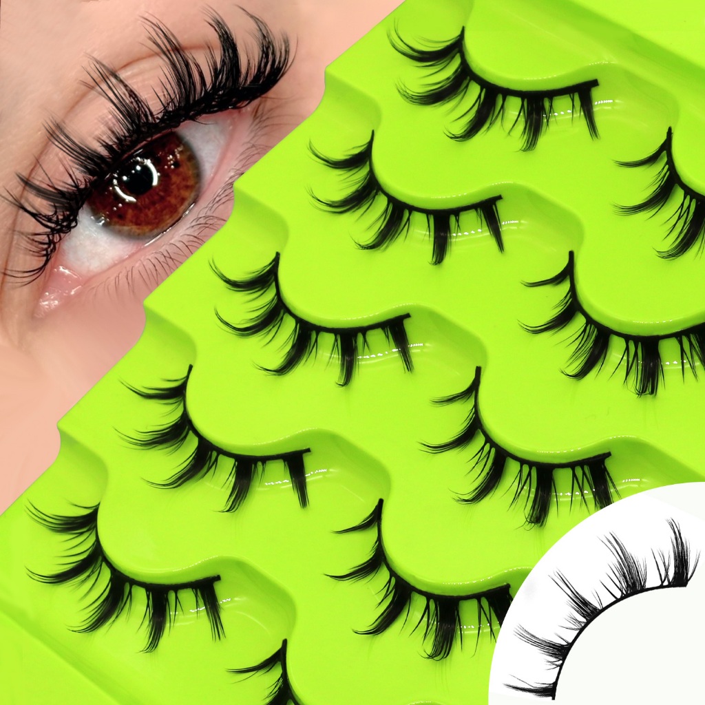 Groinneya มังงะ Lashes 5 คู่ขนตาปลอมธรรมชาติ Fluffy สีดํา Bushy Slim Eyelashes 3D ปริมาณธรรมชาติดูขนตา Extension