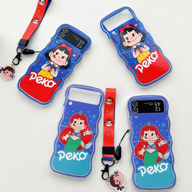 SAMSUNG เคสใสการ์ตูนสาว พร้อมเชือกเส้นเล็ก สําหรับ Galaxy Z Flip6/Z Flip5/Z Flip4/Z Flip3 ขอบกันกระแทก หัวเข็มขัดซ่อน