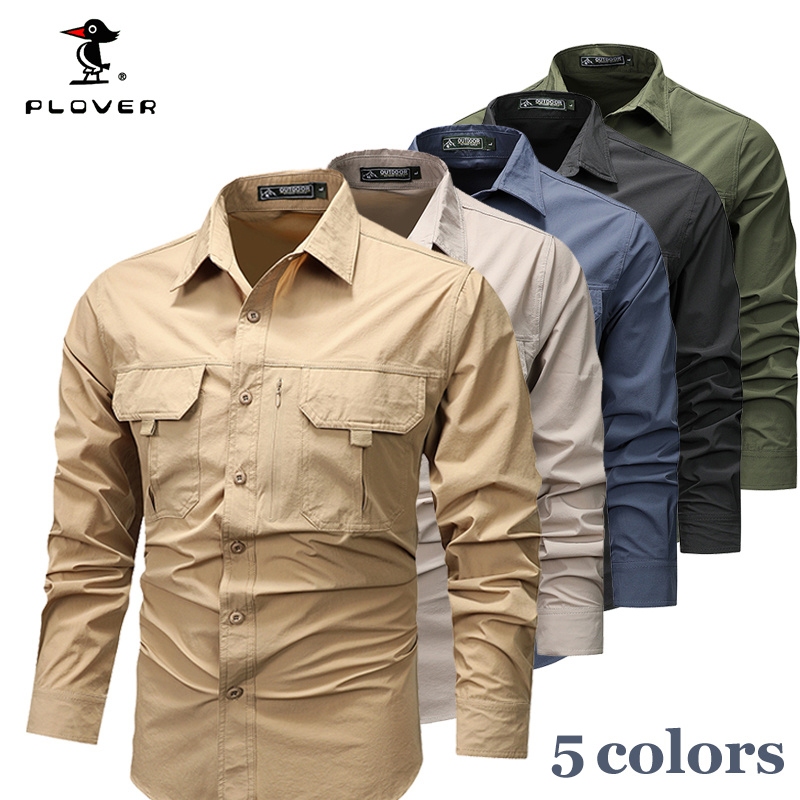 Plover เสื้อเชิ้ตผู้ชาย Outdoor Leisure Social High-Quality Workwear เสื้อแขนยาว Quick-Drying เสื้อเ