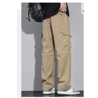 BECOOLMAN - 【M-3XL】2024ฤดูร้อนบางหลวมตรงกางเกงผู้ชายอเมริกันแฟชั่นสบายๆกางเกงกีฬา