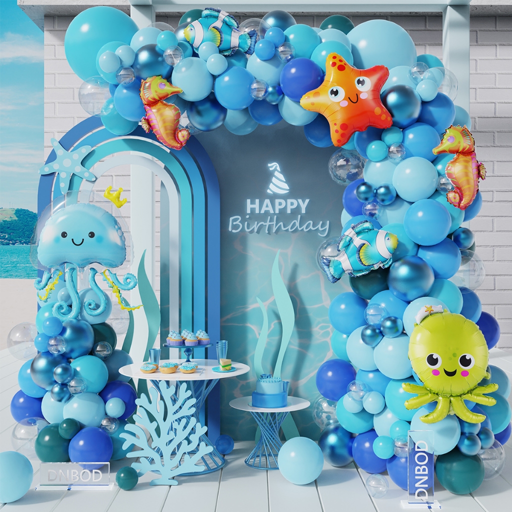 109ชิ้นมหาสมุทรบอลลูนตกแต่งงานเลี้ยงวันเกิดปลาดาวแมงกะพรุนปลาหมึกอลูมิเนียมฟิล์มบอลลูนตกแต่ง