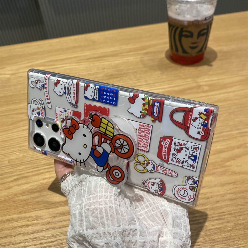 การ์ตูน น่ารัก จักรยาน Hello Kitty วงเล็บ เคส Samsung Galaxy S23 S24 Ultra Plus + S21 S20 S22 Ultra S10Lite S20 S21 S23 FE Note 20 10 Plus Lite A55 A52 A35 A33 A34 A25 A24 Case โปร่งใส ป้องกันการตก นุ่นุ่ม เคสมือถือซัมซุง