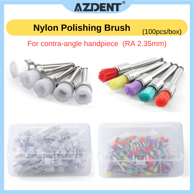 100ชิ้น | Azdent Dental Nylon Polishing Polisher Prophy Brushes ชามแบบใช้แล้วทิ้ง/แบบแบน RA2.35mm