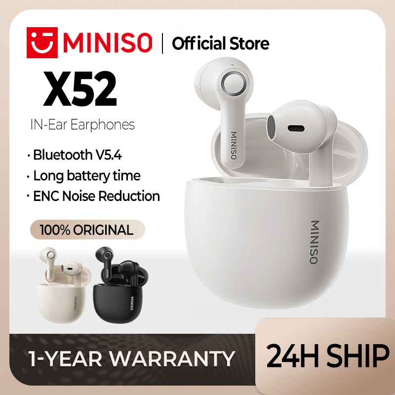 Miniso X52 หูฟังไร้สาย บลูทูธ 5.4 TWS หูฟังบลูทูธ ​ระบบสัมผัส รบกวน เบสหนัก Hifi เพลงกีฬาชุดหูฟัง IPX5 หูฟังกันน้ํา