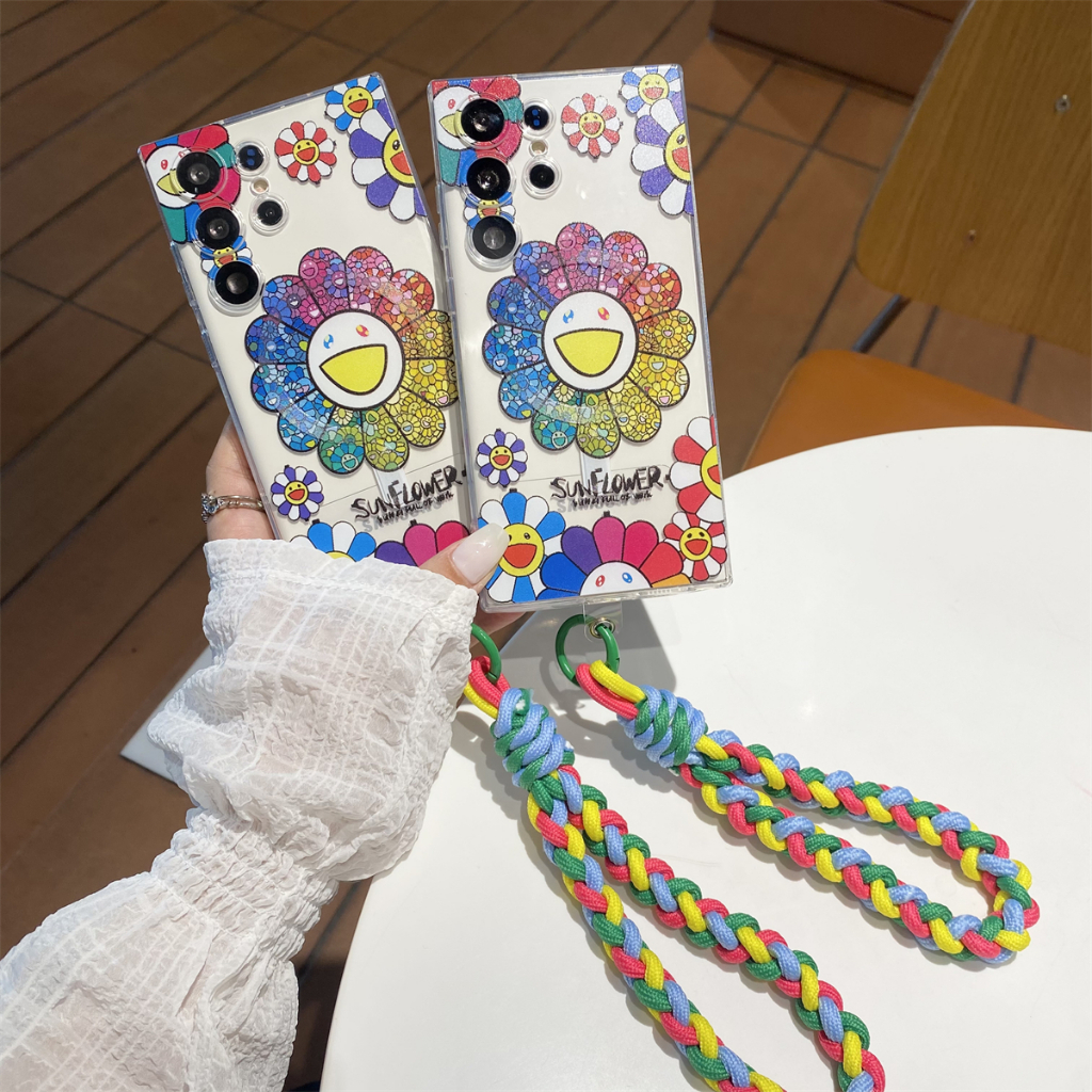 Magnetic attraction การชาร์จแบบไร้สาย เคส Samsung Galaxy S24 Ultra S23FE S23 Ultra S22 Ultra S21 S22 S23 S24 Plus + S21Ultra Note 20 Ultra A55 Case ใหม่ สีสัน ดอกทานตะวัน โปร่งใส ป้องกันการหล่น ซิลิกาเจล นุ่ม สายคล้องมือ เคสโทรศัพท์มือถือซัมซุง