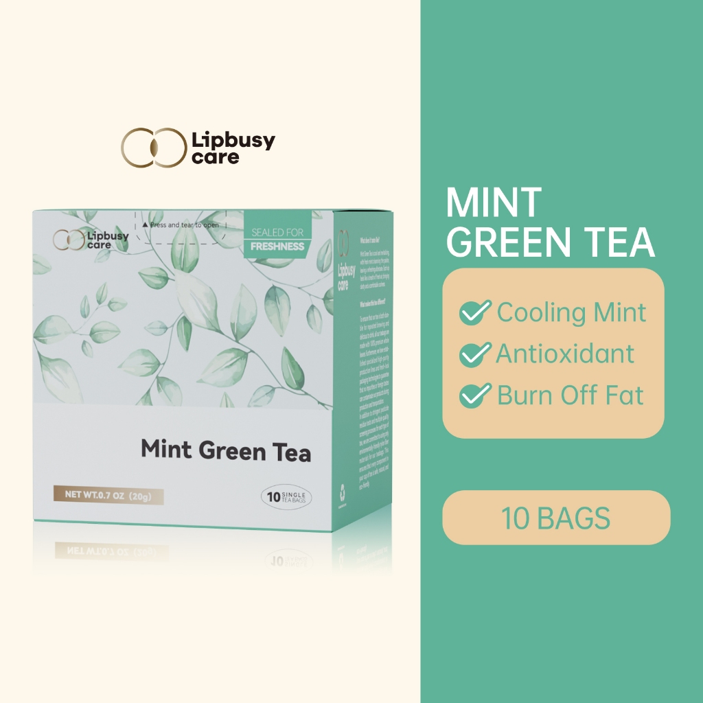 ชาเขียวมิ้นต์ ชาเขียวชาจีน Green Tea ชาดีท็อกซ์ออร์แกนิก เครื่องดื่มวิตามินซี 10 ถุงในกล่อง Spearmint Green Tea 薄荷绿茶 Doorgift Lipbusycare