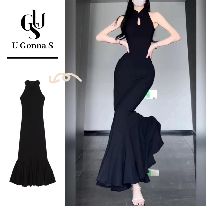 U Gonna S ชุดเดรสยาว Cheongsam 2024 โมเดิร์นสําหรับผู้หญิงแขนกุด Bodycon Elegant เซ็กซี่แฟชั่นออกแบบเสื้อผ้าแบบดั้งเดิมยืดสีดํา Dinner Party Evening อย่างเป็นทางการ