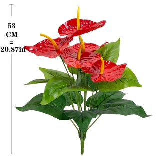 ดอกไม้ประดิษฐ์53เซนติเมตร35เซนติเมตรดอกไม้สีแดงปลอมประดับห้องโฮมออฟฟิศพรรคสก์ท็อปเครื่องประดับช่อจําลองพืชกระถางบอนไซ