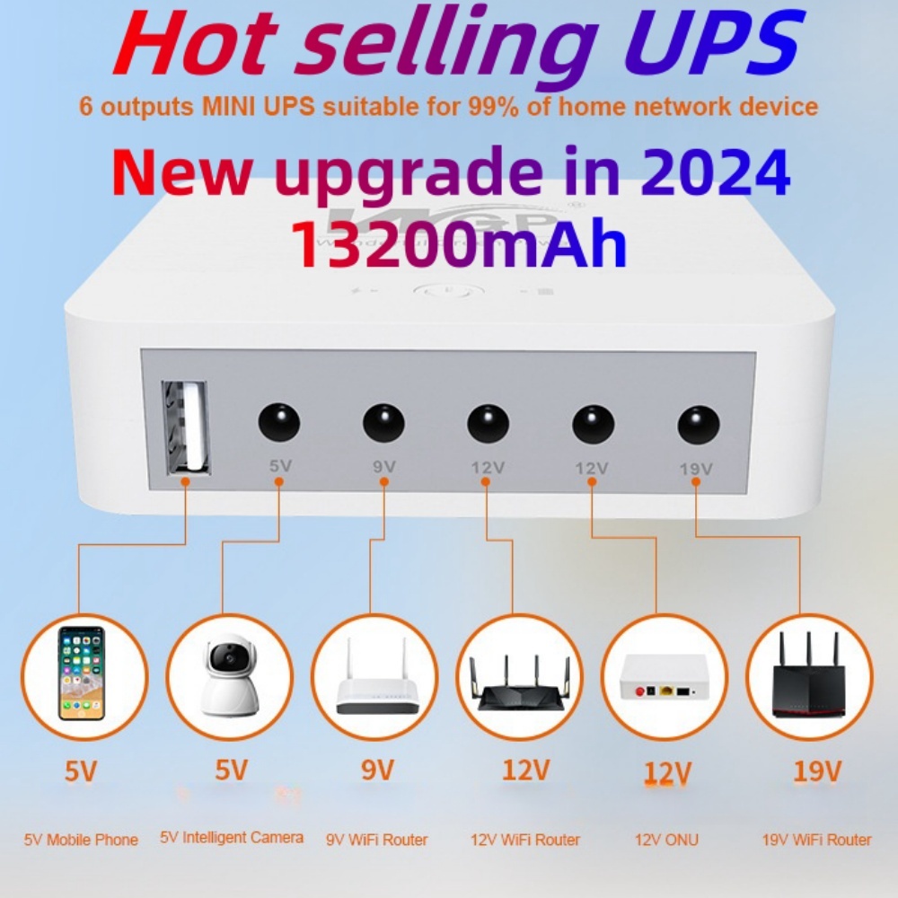 อัพเกรดใหม่ Mini UPS203 13200mAh DC19V 12V 12V 9V 5V USB5V กล้องตรวจสอบเครื่องสํารองไฟ WiFi Router ส