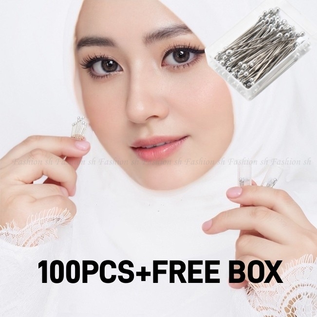 100ps/กล่องหมุดสีเทา hijab Pin เข็มกลัดผ้าคลุมไหล่ เข็มกลัดสแตนเลส Micropin