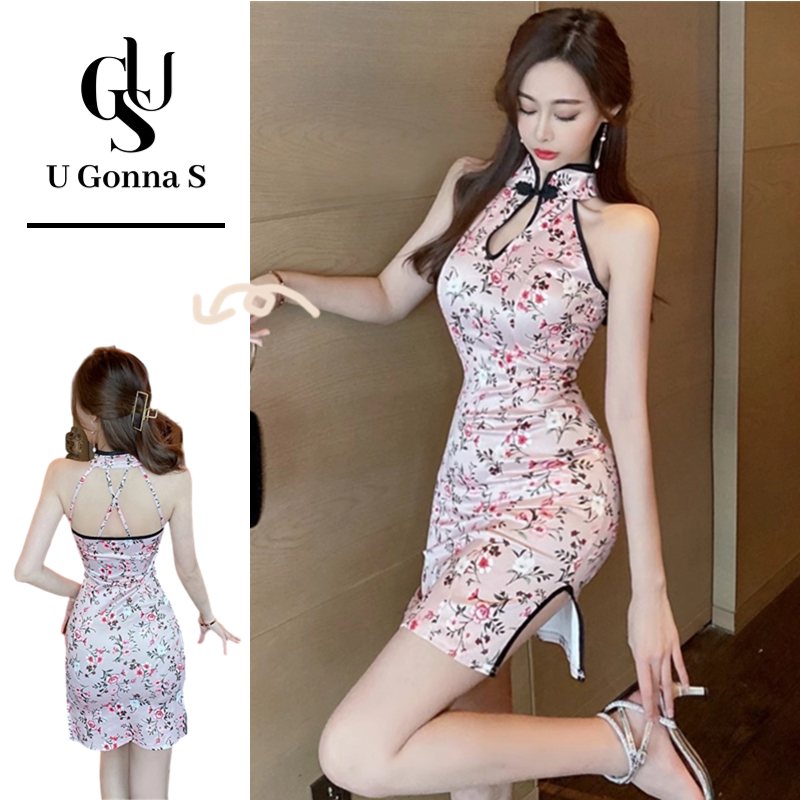 U Gonna S ผู้หญิงแต่งตัวปรับปรุง Cheongsam แขนสั้น MiNi สไตล์สไตล์จีน Elegant Supersoft Hot Party