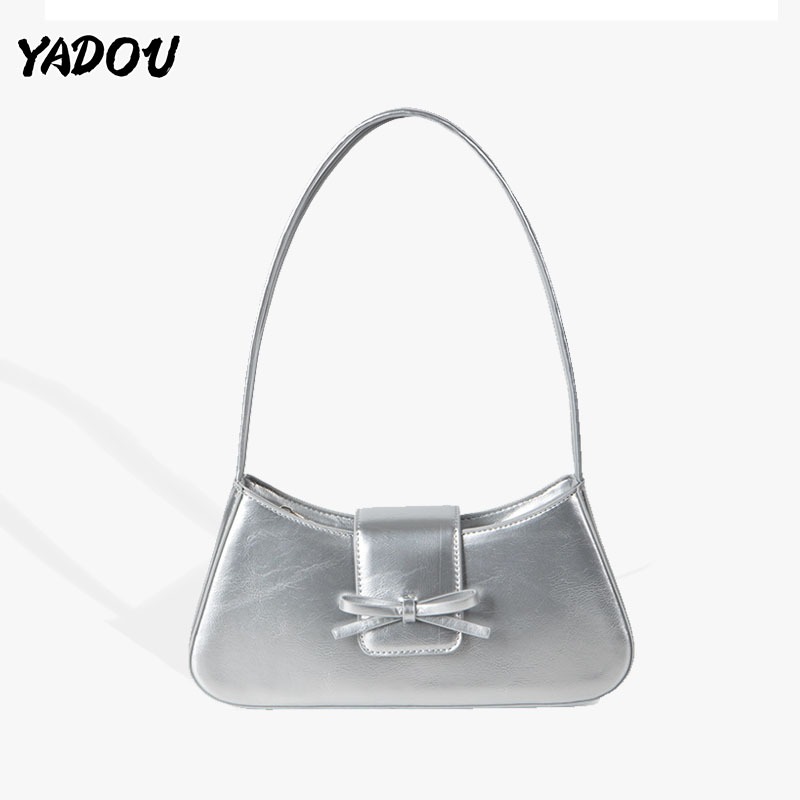 Yadou กระเป ๋ าสะพายบาแกตต ์ โบว ์ แฟชั ่ นเกาหลีเรียบง ่ ายกระเป ๋ าสะพายอินเทรนด ์ และอเนกประสงค ์