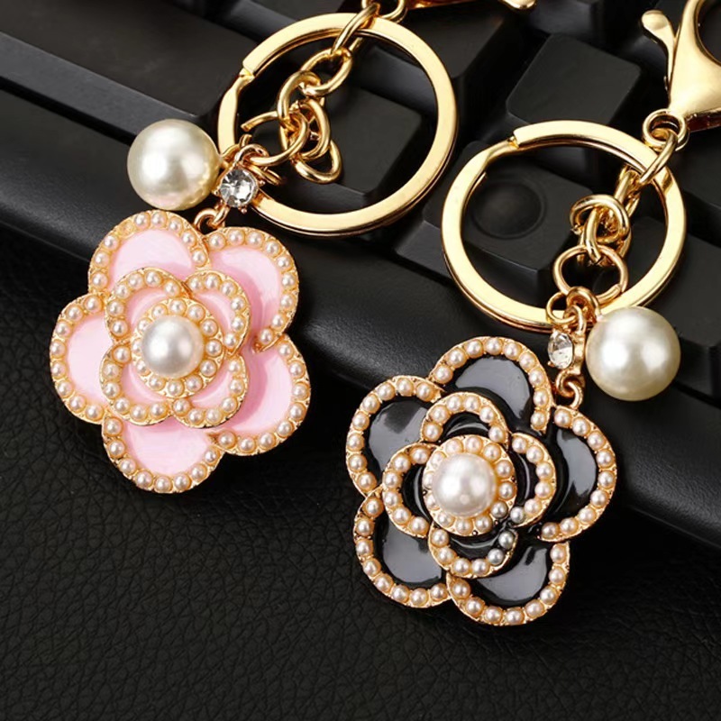 แฟชั่น Nice ins สไตล์ Pearl Cherry Blossom พวงกุญแจสีแดงสีชมพูสีขาวพวงกุญแจกระเป๋า Charm
