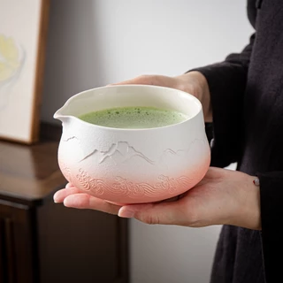 Teanagoo chawan ถ้วยมัทฉะ matcha bowl Japanese Whisk (7 ชิ้น) Matcha Set Mtacha Kit Bowl with Ste Spout Bamboo Whisk (chasen) Scoop (chashaku) Matcha Whisk Holder.N35,Gradient Pink White