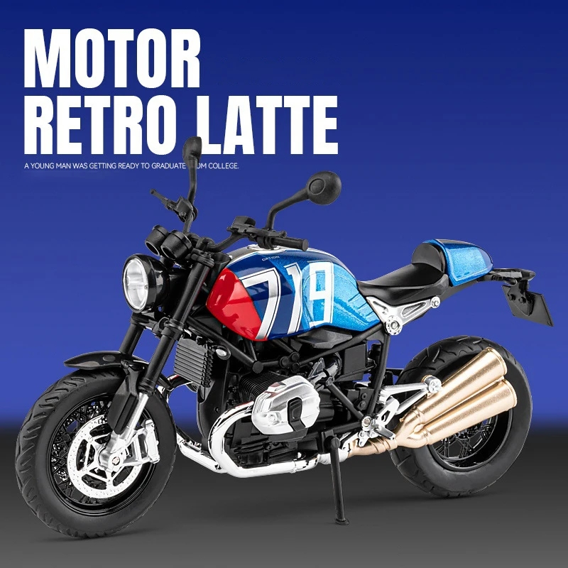 1:12 Scale Motor BMW R Nine T Scrambler Alloy Diecast Motorcycle Model รถมอเตอร์ไซด์เสียงและแสงสะสมของขวัญฐานพลาสติกและรองรับ