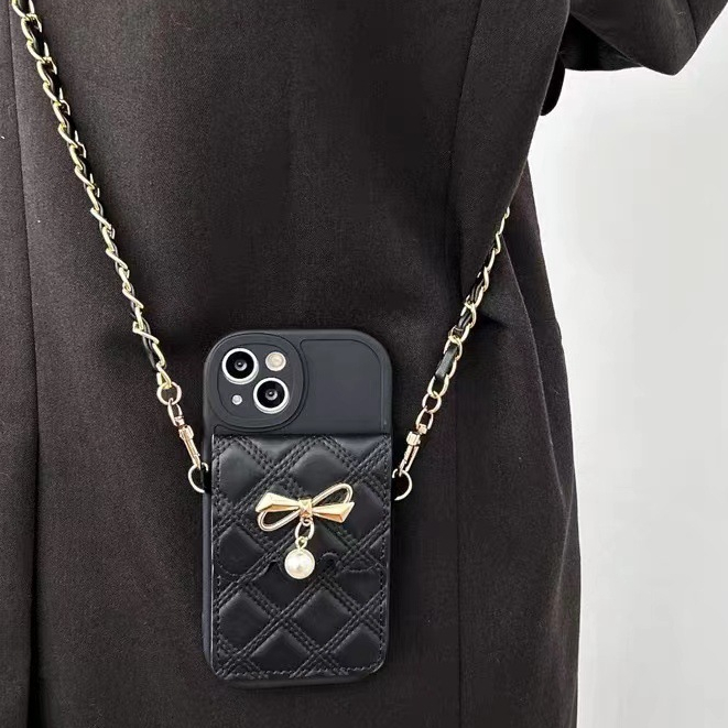 Insกระเป๋ามุกโบว์หนังกระเป๋าสตางค์Crossbodyเคสโทรศัพท์สําหรับIphone 15 14 X XR XS 11 13 Pro Max 12 Pro 8Plus 7 8 Plus ﻿ฝาครอบ