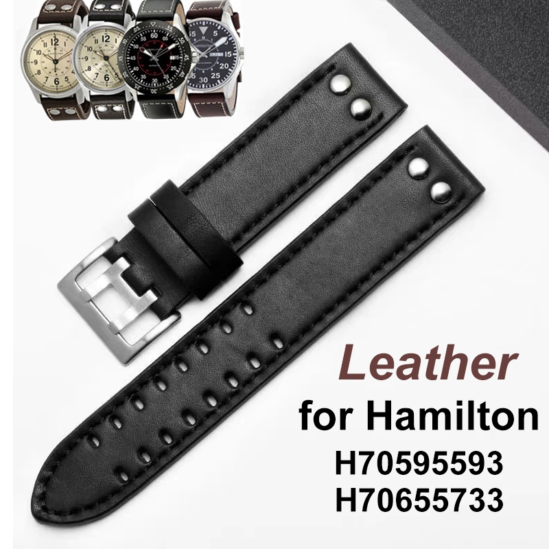 สายหนังแท้ Hamilton ขนาด 22 มม. ขนาด 20 มม. H70595593 H70655733 สายคล้องคอ Field Series สำหรับผู้ชาย