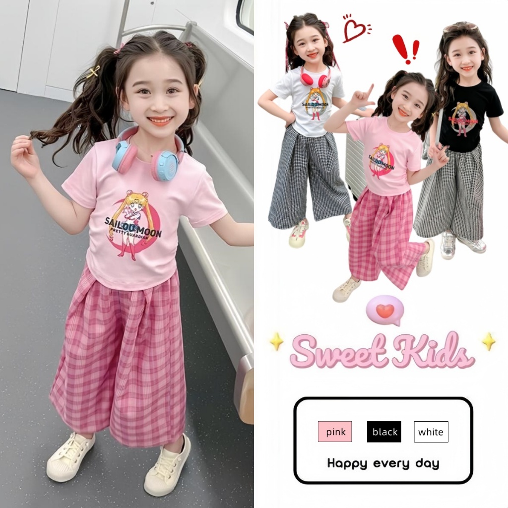 SweetKids พร้อมส่งจากกทม ชุดเซ็ทเด็กผู้หญิงแฟชั่น ชุดสูทแขนสั้นกางเกงขากว้าง ลําลองสองชิ้น พิมพ์ลายน่ารัก แฟชั่น ฤดูร้อน