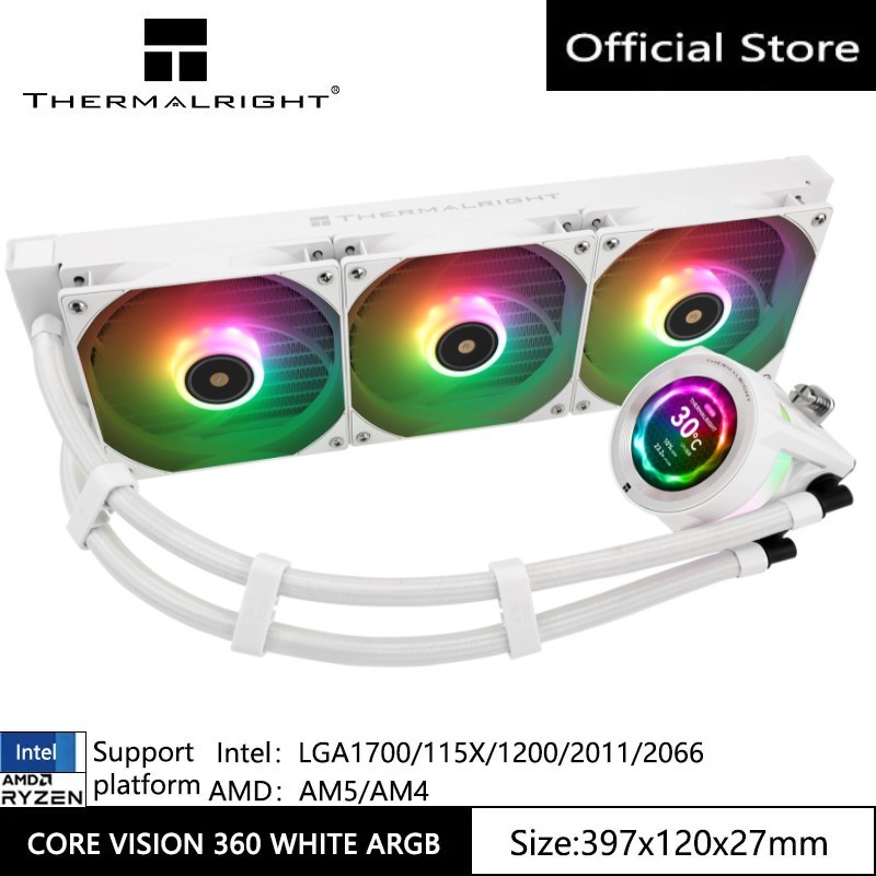 Thermalright CORE VISION 360 CPU Liquid Cooler ARGB 2.4 นิ้ว IPS 3 * PWM พัดลมระบายความร้อนหม้อน้ําค