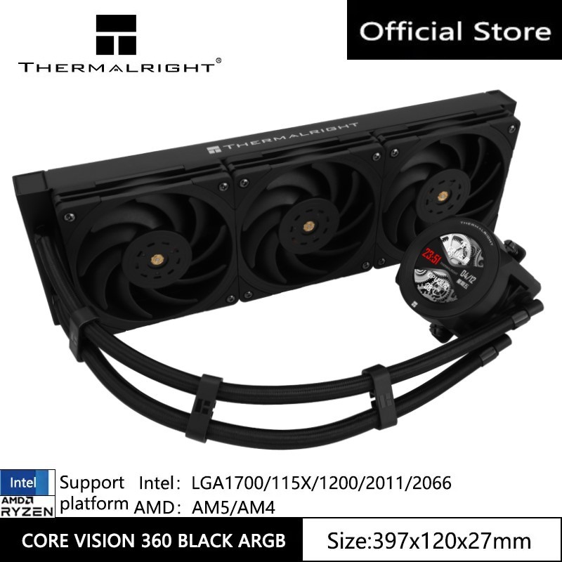 Thermalright CV360 สีดํา CPU Liquid Cooler ARGB 2.4 นิ้ว IPS 3 * PWM พัดลมระบายความร้อนหม้อน้ําควบคุ