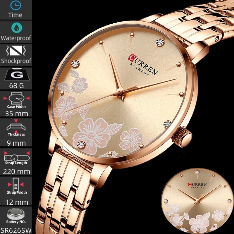 Curren แฟชั่นผู้หญิงนาฬิกาอะนาล็อกสไตล์เรียบง่ายสายสแตนเลสควอตซ์สร้อยข้อมือกันน้ําเวลา