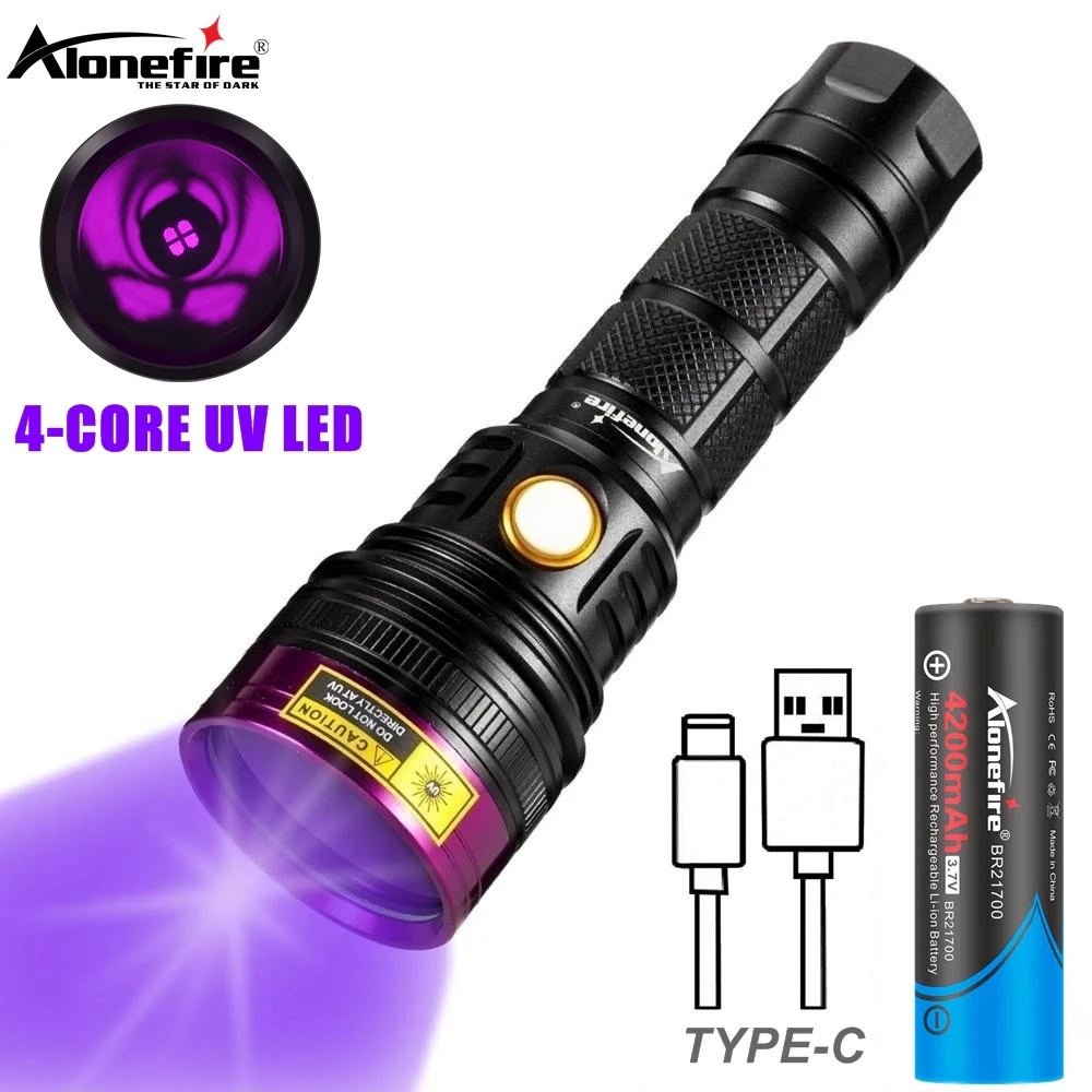 Alonefire SV18 20W ไฟฉาย UV LED 365nm ไฟฉายอัลตราไวโอเลตที่มองไม่เห็นแสงสีดําโคมไฟ UV แบบชาร์จไฟได้
