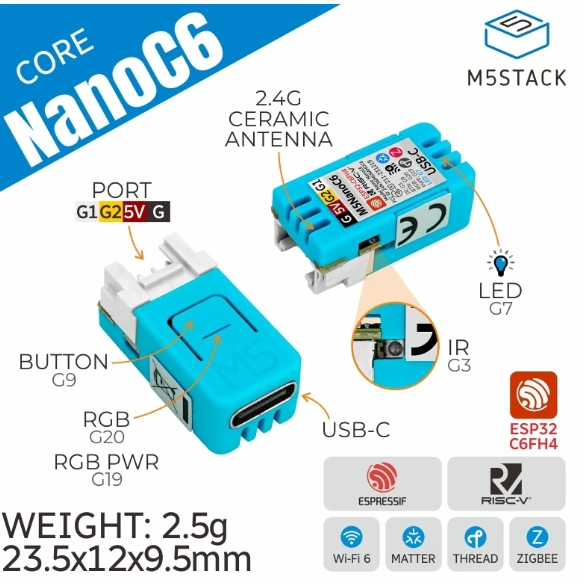 M5stack Official NanoC6 Dev Kit Micro Low Power IoT IoT บอร์ดพัฒนา