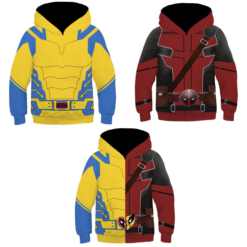 Deadpool & Wolverine Kids Hoodie Superhero เสื้อกันหนาวเด็ก 3D พิมพ์แจ๊กเก็ตเด็กผู้ชาย