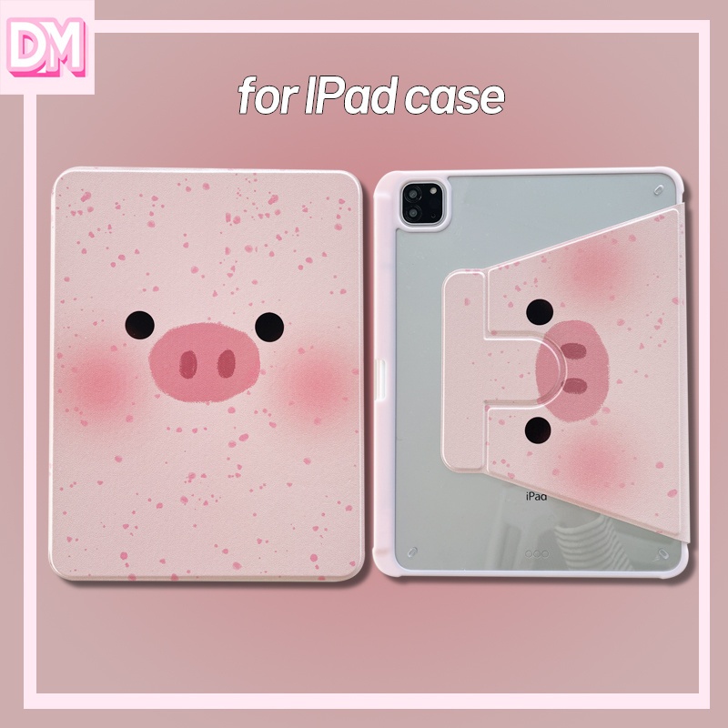 เคสไอแพด หมูสีชมพูแก้มแดงเรียบง่าย การ์ตูนน่ารัก ขาตั้งหมุนได้ 360 องศา กันกระแทก เคส iPad ป้องกัน Air 6 iPad รุ่น 789 gen 10 10.9 Pro 11 นิ้ว mini 6 รุ่นใหม่ เคสป้องกัน ร่องใส่ปากกา เกาหลี
